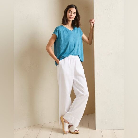 NEW Eileen Fisher 100% Organic Linen Wide Leg Pants in White Full Length 1X - Picture 1 of 11